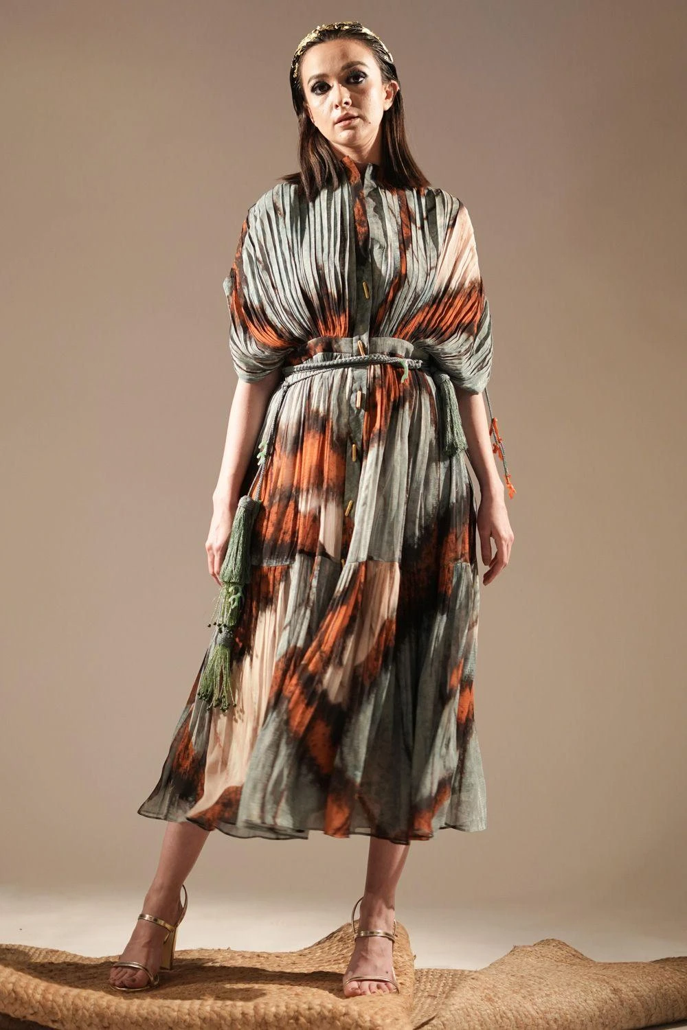 Nikita Mhaisalkar Powder Blue Butterfly Printed Pleated Dress 1 Nikita Mhaisalkar Powder Blue Butterfly Printed Pleated Dress