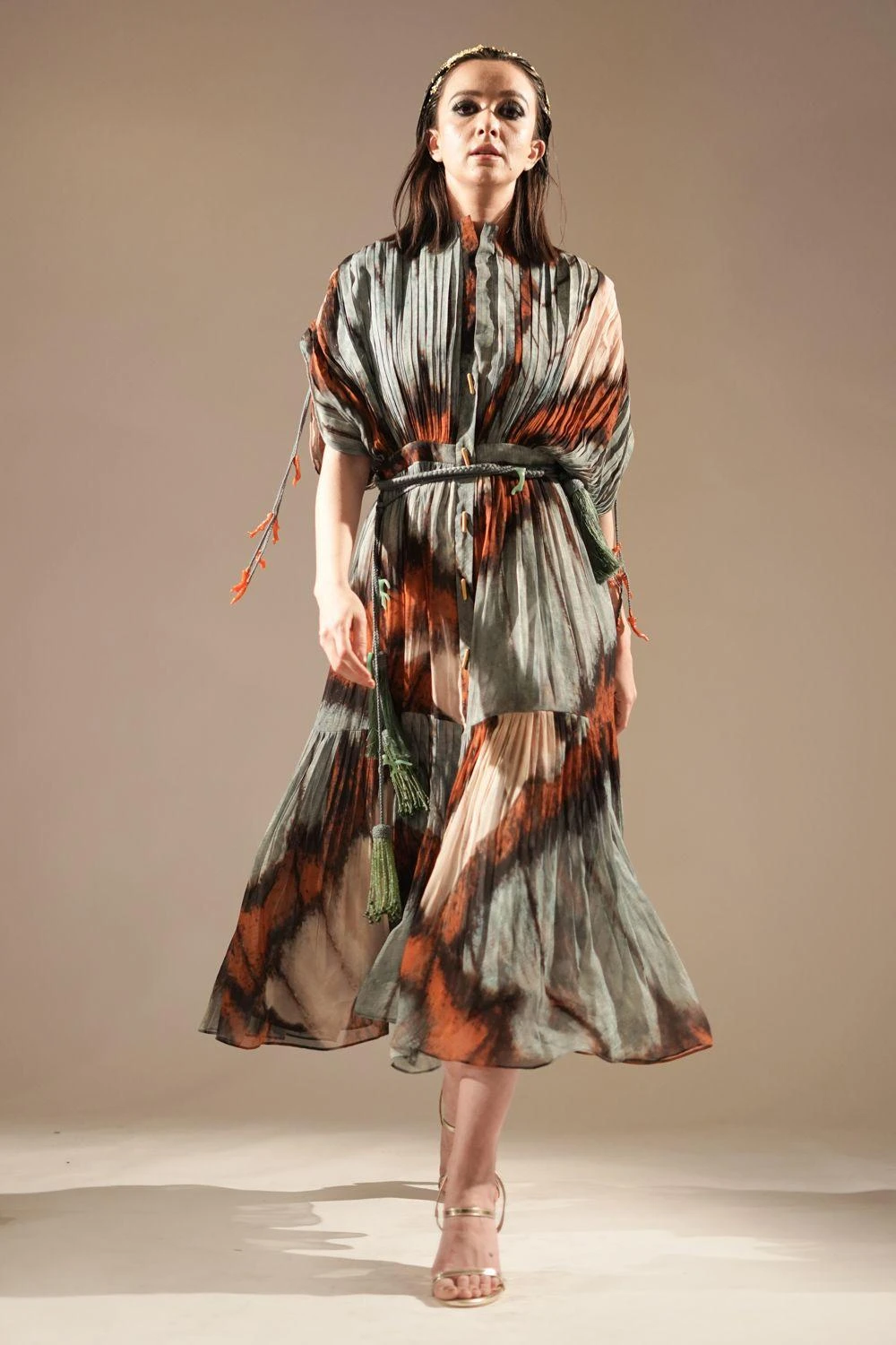 Nikita Mhaisalkar Powder Blue Butterfly Printed Pleated Dress 2 Nikita Mhaisalkar Powder Blue Butterfly Printed Pleated Dress - Image 2