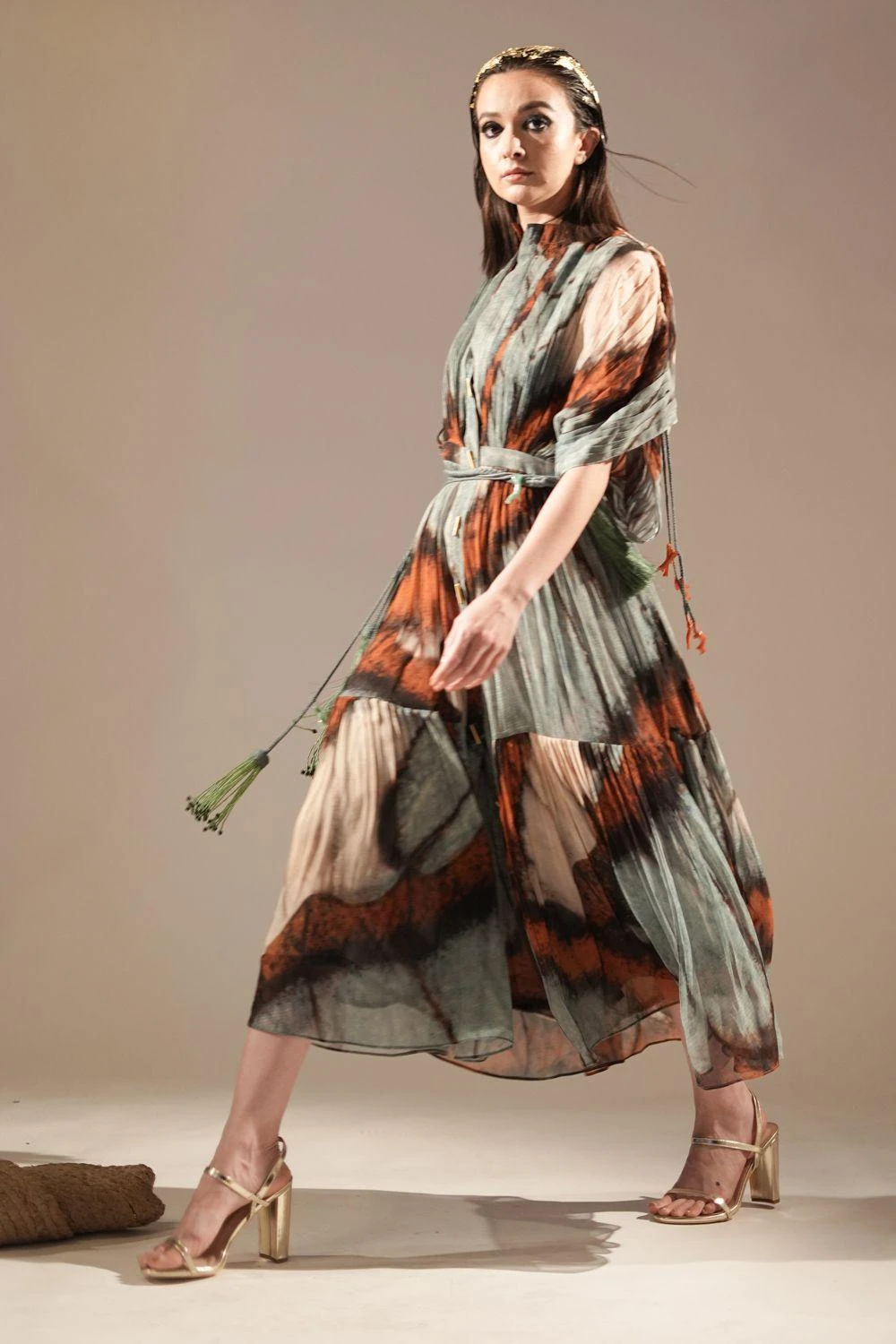 Nikita Mhaisalkar Powder Blue Butterfly Printed Pleated Dress 3 Nikita Mhaisalkar Powder Blue Butterfly Printed Pleated Dress - Image 3