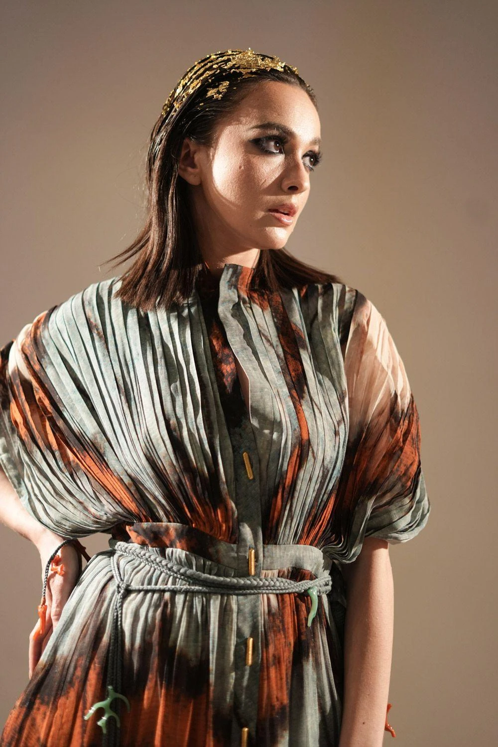 Nikita Mhaisalkar Powder Blue Butterfly Printed Pleated Dress 4 Nikita Mhaisalkar Powder Blue Butterfly Printed Pleated Dress - Image 4