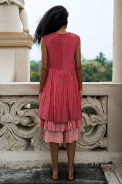 Swatti Kapoor Quartz Pink Layered Dress With Coral Culottes 9 Swatti Kapoor Quartz Pink Layered Dress With Coral Culottes -Inca Clothing Shop 131sk15 5