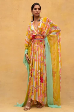 CAPISVIRLEO Multicoloured Chiffon Kaftan Dress