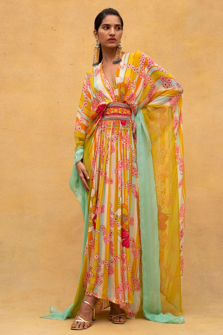 CAPISVIRLEO Multicoloured Chiffon Kaftan Dress 1 CAPISVIRLEO Multicoloured Chiffon Kaftan Dress