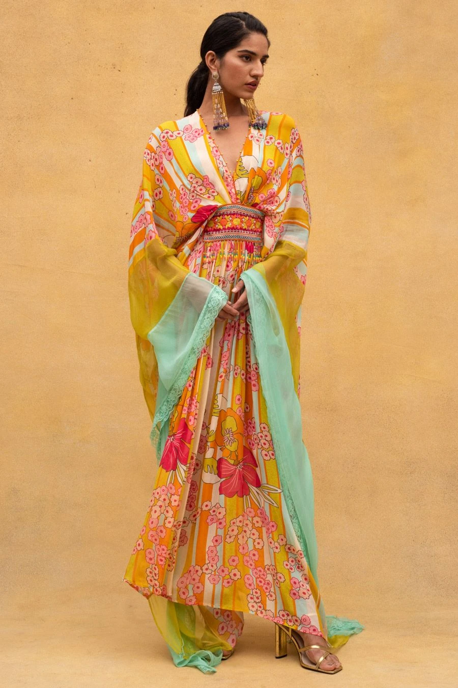 CAPISVIRLEO Multicoloured Chiffon Kaftan Dress 2 CAPISVIRLEO Multicoloured Chiffon Kaftan Dress - Image 2