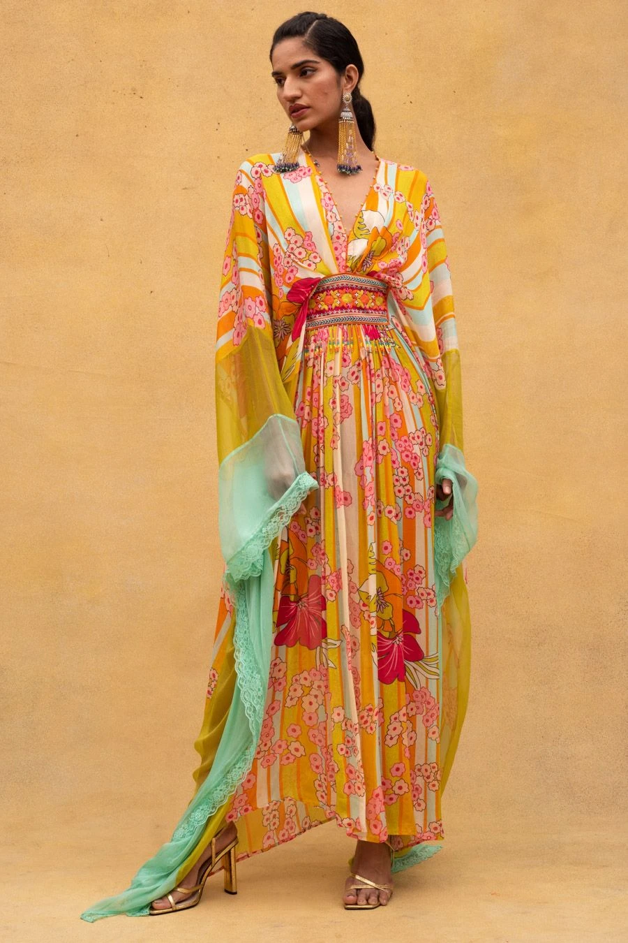 CAPISVIRLEO Multicoloured Chiffon Kaftan Dress 3 CAPISVIRLEO Multicoloured Chiffon Kaftan Dress - Image 3