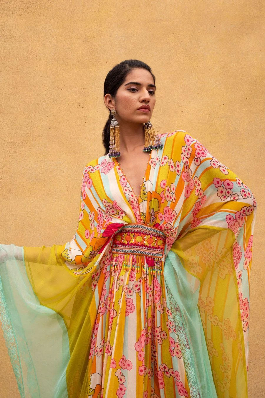 CAPISVIRLEO Multicoloured Chiffon Kaftan Dress 4 CAPISVIRLEO Multicoloured Chiffon Kaftan Dress - Image 4