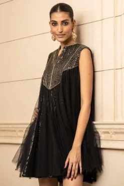 Tarun Tahiliani Black Draped Dress With A Corseted Bodice -Inca Clothing Shop 13323tt40 4