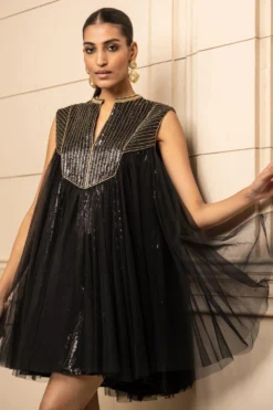 Tarun Tahiliani Black Draped Dress With A Corseted Bodice -Inca Clothing Shop 13323tt40 5