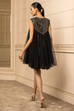 Tarun Tahiliani Black Draped Dress With A Corseted Bodice -Inca Clothing Shop 13323tt40 6