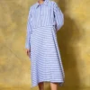 SavioJon Blue Striped Cutout Dress