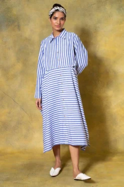 SavioJon Blue Striped Cutout Dress