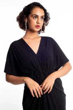 431-88 By Shweta Kapur Black Ruched Dress -Inca Clothing Shop 13943201 4