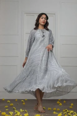 Myoho Grey Hand Embellished Dress With Raglan Sleeves