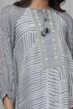 Myoho Grey Hand Embellished Dress With Raglan Sleeves -Inca Clothing Shop 13myo16 3