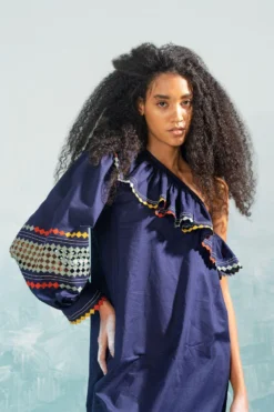 Ikai Navy Multi Applique Off Shoulder Dress -Inca Clothing Shop 1411ik53 3