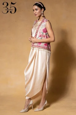 Tarun Tahiliani Ivory Embellished Gilet & A Draped Dress -Inca Clothing Shop 1411tt21 3