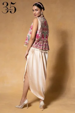 Tarun Tahiliani Ivory Embellished Gilet & A Draped Dress -Inca Clothing Shop 1411tt21 7