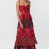 Saaksha & Kinni Red Quatro Printed Tiered Dress