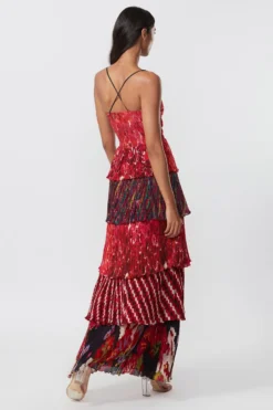 Saaksha & Kinni Red Quatro Printed Tiered Dress -Inca Clothing Shop 14323sk36 3