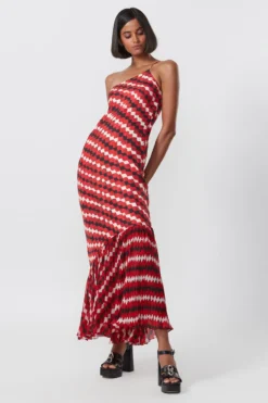 Saaksha & Kinni Red One Shoulder Micro Pleated Slip Dress