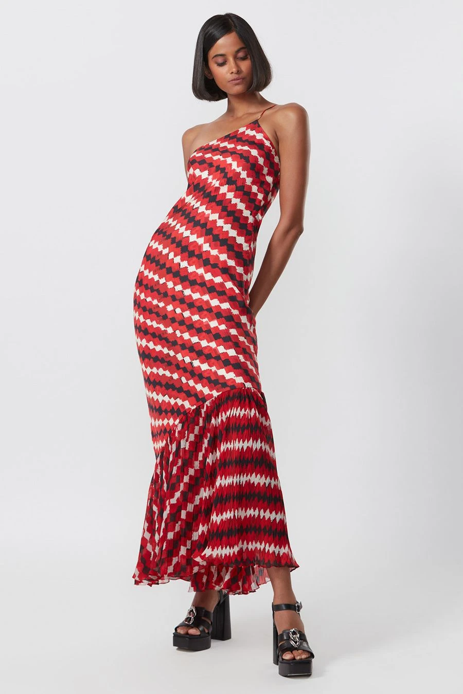 Saaksha & Kinni Red One Shoulder Micro Pleated Slip Dress 1 Saaksha & Kinni Red One Shoulder Micro Pleated Slip Dress