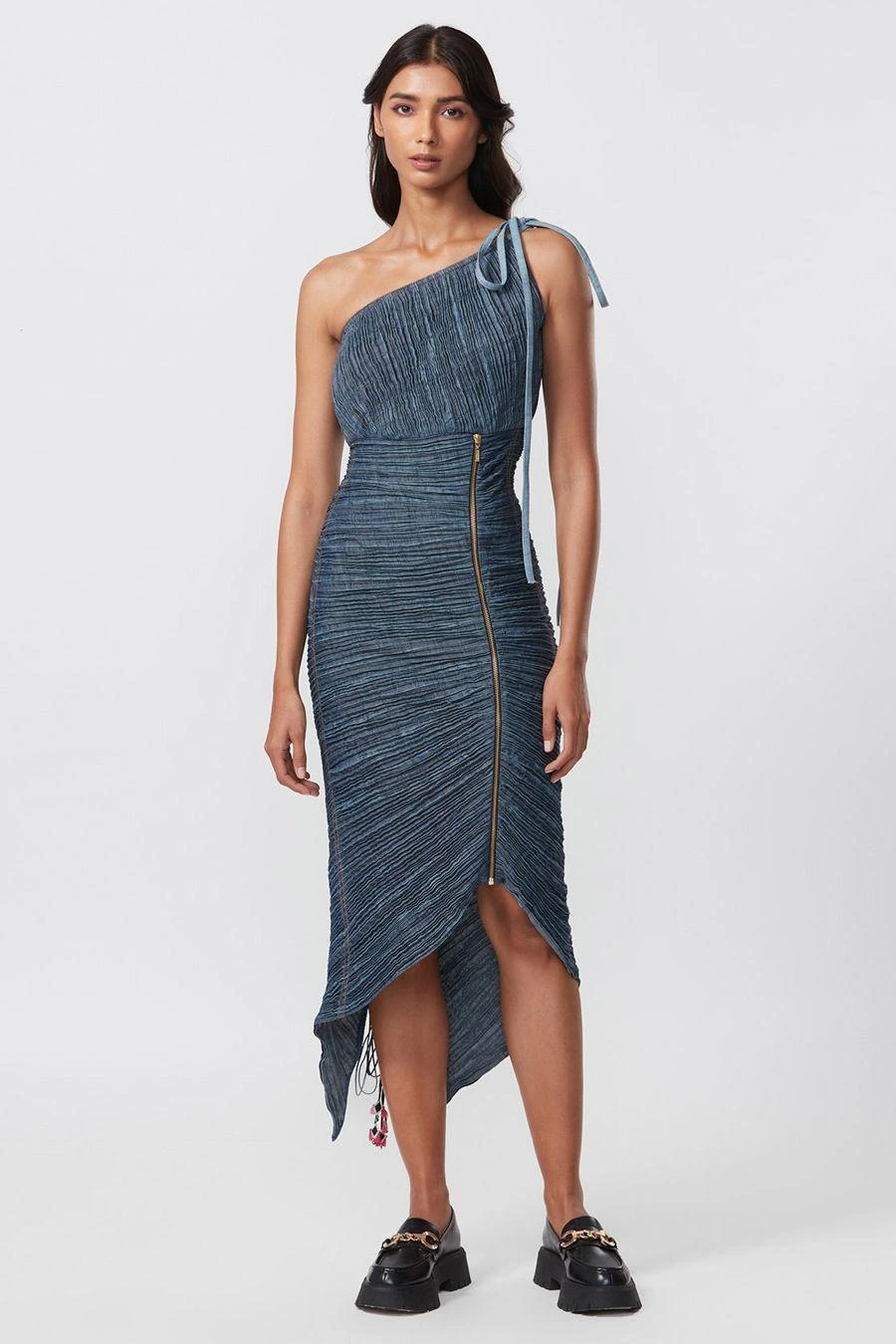 Saaksha & Kinni Blue Micro Pleated Sari Dress 1 Saaksha & Kinni Blue Micro Pleated Sari Dress