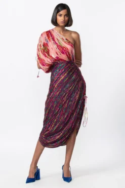 Saaksha & Kinni Pink Leheriya Pleated Sari Dress