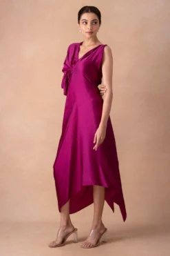 Inca Luxurious Plum Asymmetric Ruched Dress -Inca Clothing Shop 15124inca1 3