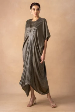 Inca Sleek Grey Corded Kaftan Dress