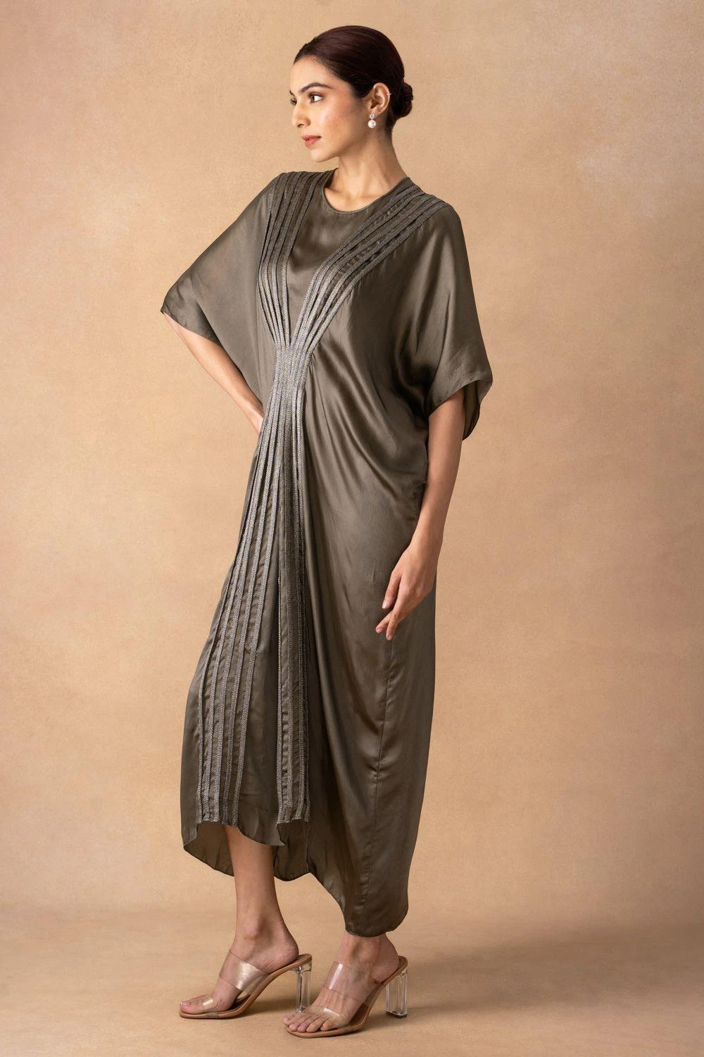 Inca Sleek Grey Corded Kaftan Dress 2 Inca Sleek Grey Corded Kaftan Dress - Image 2
