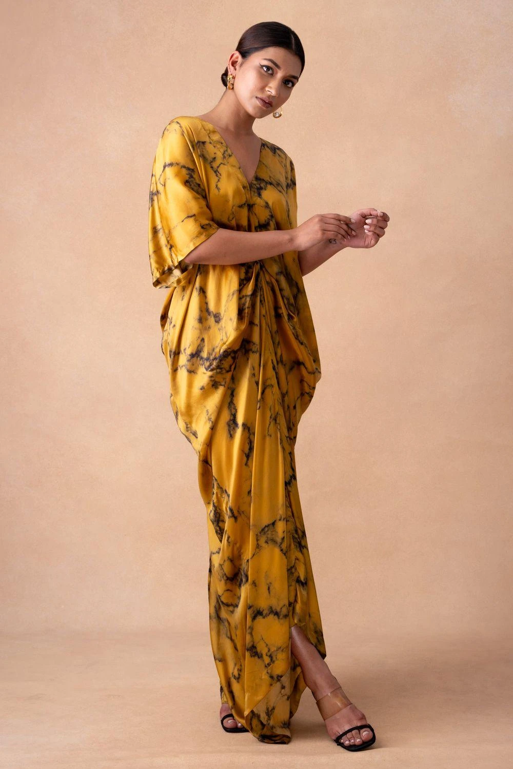 Inca Indian Yellow Marble Print Drape Dress 2 Inca Indian Yellow Marble Print Drape Dress - Image 2