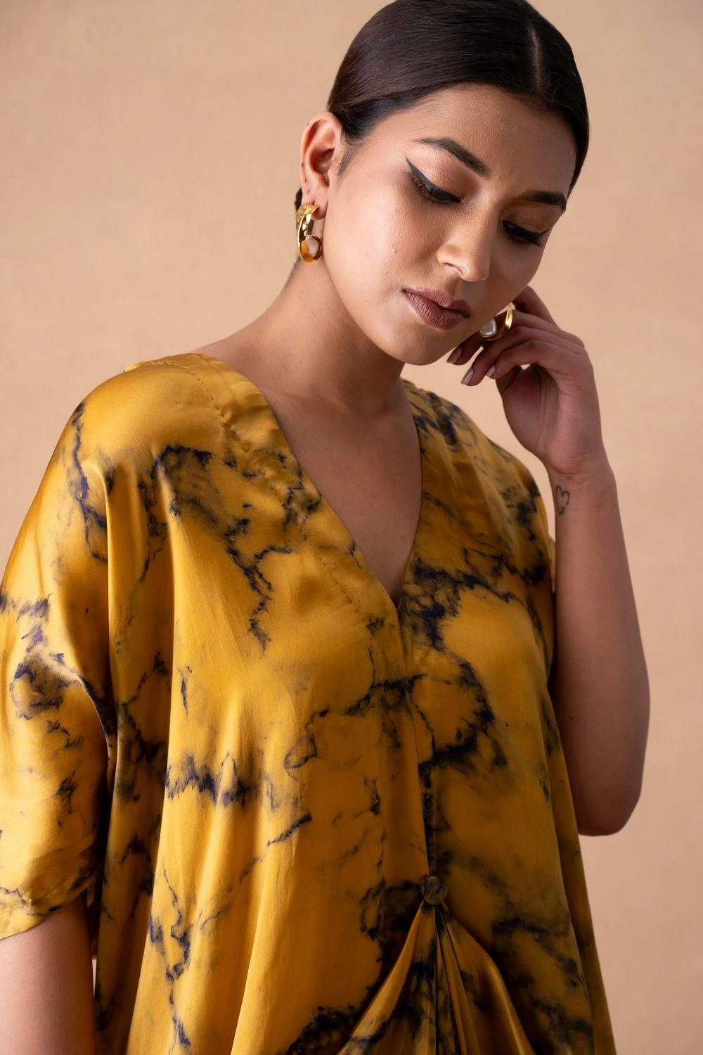 Inca Indian Yellow Marble Print Drape Dress 4 Inca Indian Yellow Marble Print Drape Dress - Image 4