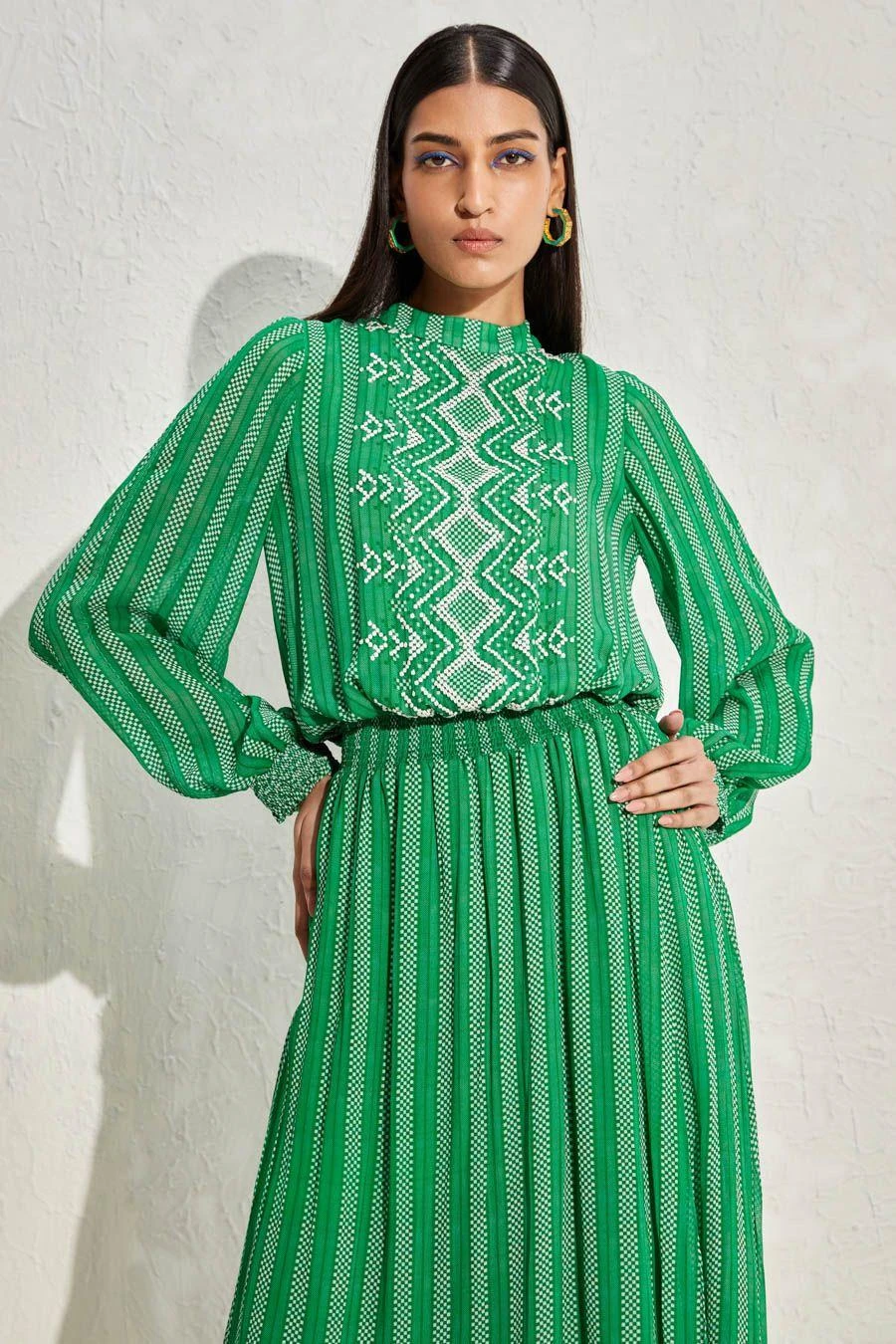 Namrata Joshipura Kelly Green Aster Gathered Dress 2 Namrata Joshipura Kelly Green Aster Gathered Dress - Image 2