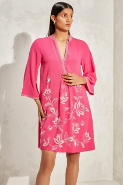 Namrata Joshipura Fuchsia Laurel V-neck Shift Dress -Inca Clothing Shop 1532023nj47 3