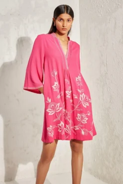 Namrata Joshipura Fuchsia Laurel V-neck Shift Dress -Inca Clothing Shop 1532023nj47 4