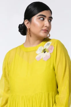 Half Full Curve Lime Green Floral Gather Dress -Inca Clothing Shop 153hfc11 4