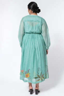 Half Full Curve Blue Floral Embroidered Gather Dress -Inca Clothing Shop 153hfc12 5