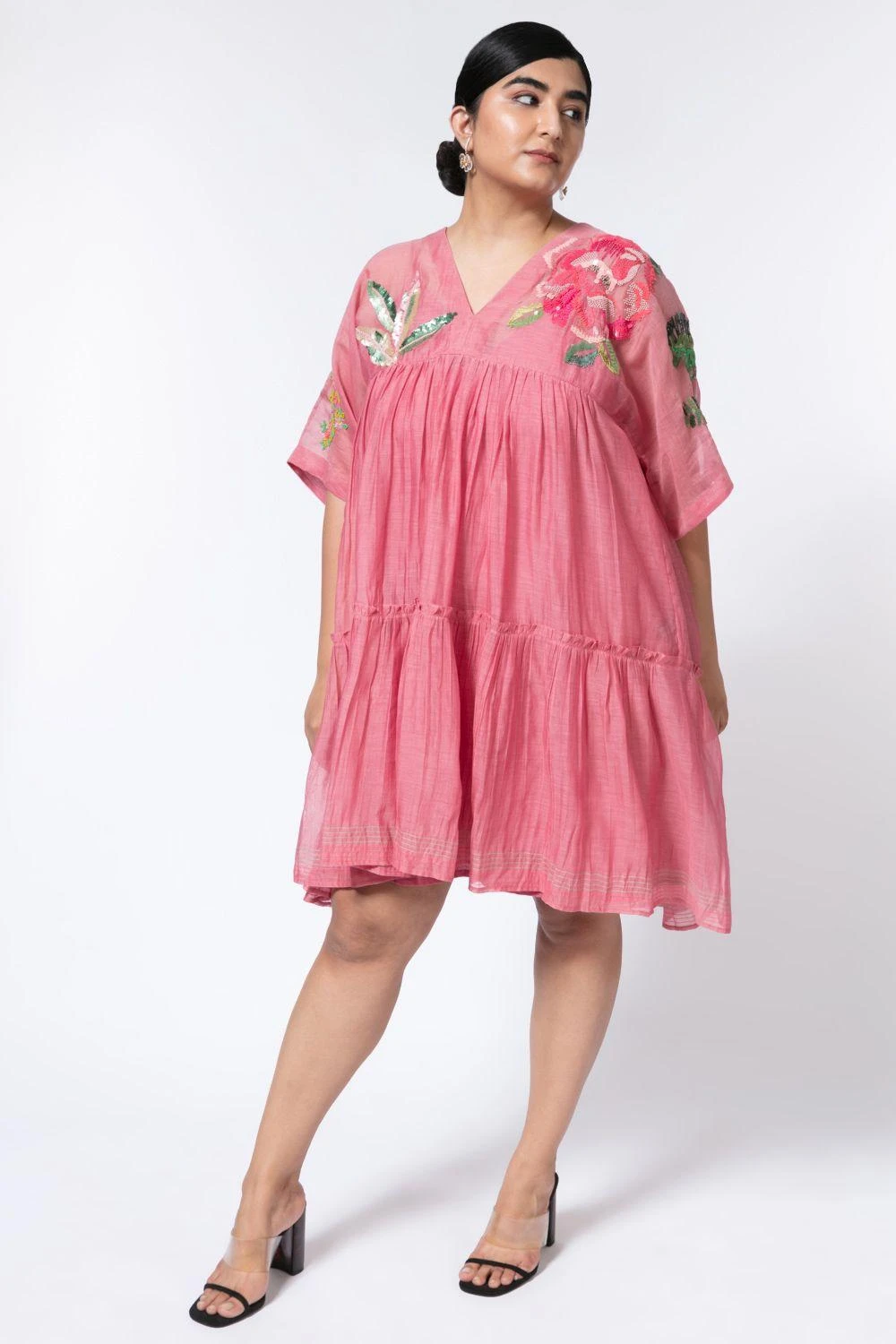 Half Full Curve Sorbet Pink Floral Embroidered Mini Dress 1 Half Full Curve Sorbet Pink Floral Embroidered Mini Dress