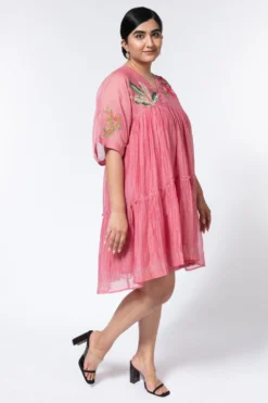 Half Full Curve Sorbet Pink Floral Embroidered Mini Dress 8 Half Full Curve Sorbet Pink Floral Embroidered Mini Dress -Inca Clothing Shop 153hfc13 3