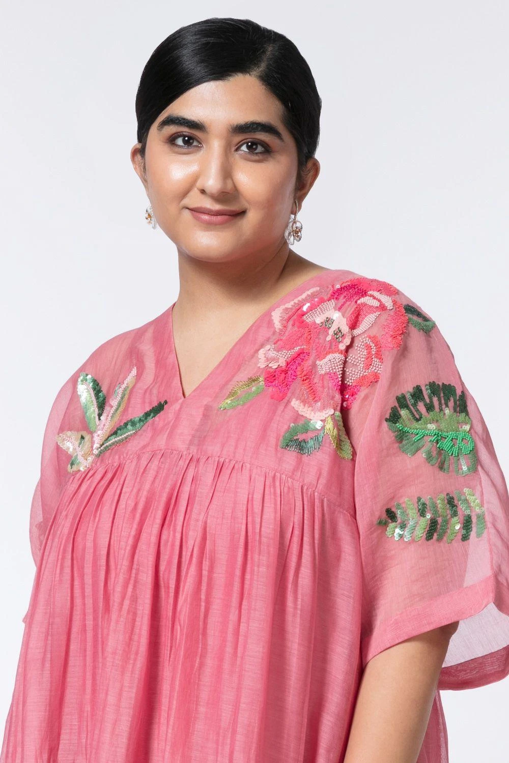 Half Full Curve Sorbet Pink Floral Embroidered Mini Dress 4 Half Full Curve Sorbet Pink Floral Embroidered Mini Dress - Image 4