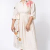 Half Full Curve Ivory Floral Embroidered Shirt Dress