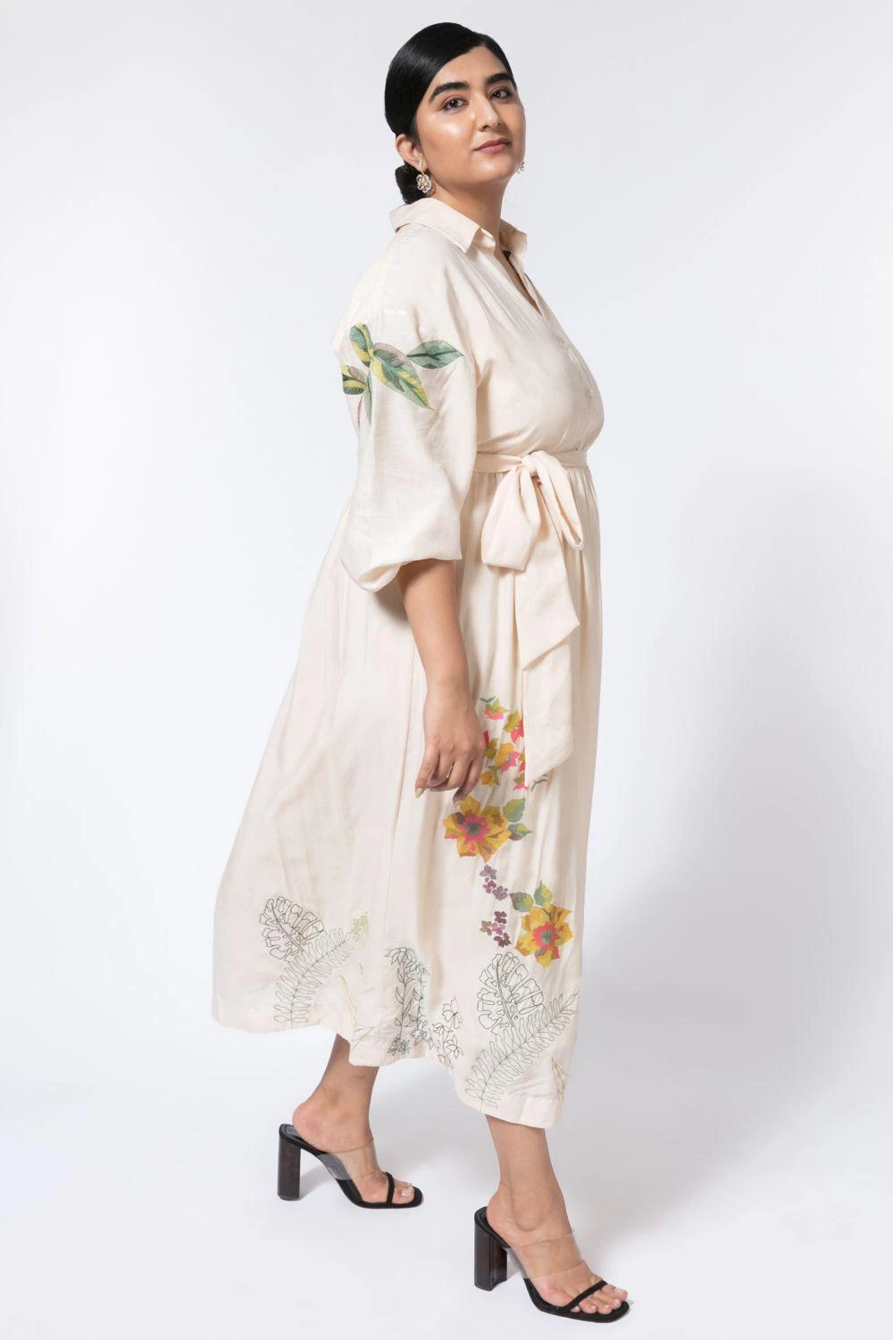 Half Full Curve Ivory Floral Embroidered Shirt Dress 3 Half Full Curve Ivory Floral Embroidered Shirt Dress - Image 3