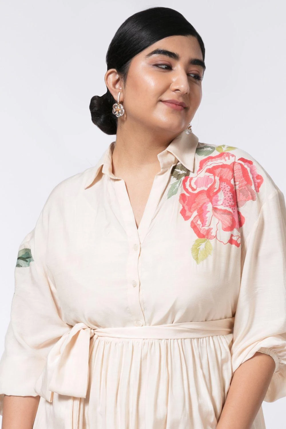 Half Full Curve Ivory Floral Embroidered Shirt Dress 4 Half Full Curve Ivory Floral Embroidered Shirt Dress - Image 4