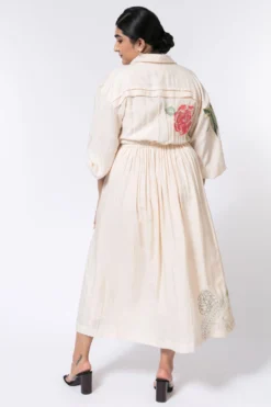 Half Full Curve Ivory Floral Embroidered Shirt Dress 9 Half Full Curve Ivory Floral Embroidered Shirt Dress -Inca Clothing Shop 153hfc15 5
