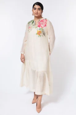 Half Full Curve Ivory Floral Embroidered Flapper Dress