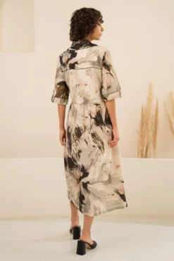 Arcvsh By Pallavi Singh Grey Floral Printed Gathered Shirt Dress -Inca Clothing Shop 15423arc22 3