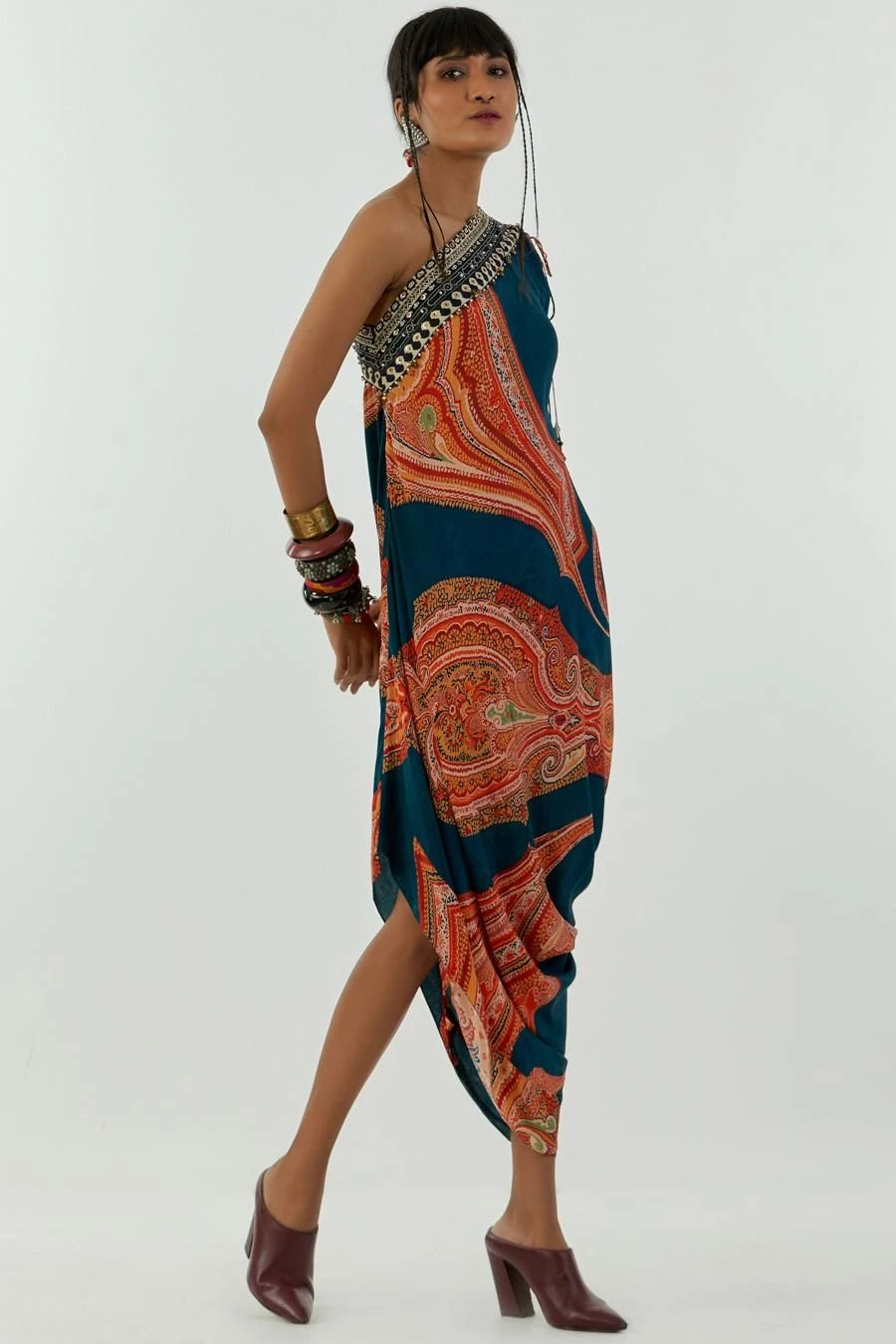 Aseem Kapoor Deep Teal Rasa One Shoulder Dress 2 Aseem Kapoor Deep Teal Rasa One Shoulder Dress - Image 2