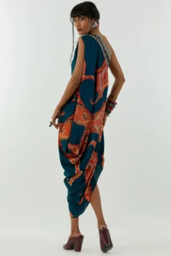 Aseem Kapoor Deep Teal Rasa One Shoulder Dress 8 Aseem Kapoor Deep Teal Rasa One Shoulder Dress -Inca Clothing Shop 160523ak04 4