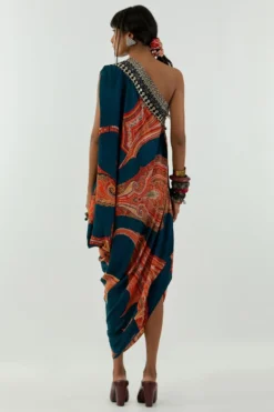 Aseem Kapoor Deep Teal Rasa One Shoulder Dress 9 Aseem Kapoor Deep Teal Rasa One Shoulder Dress -Inca Clothing Shop 160523ak04 5