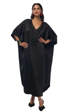 AK-OK By Anamika Khanna Matte Black Silk Kaftan Dress